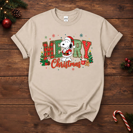 Merry Christmas Plaid Lettering Holiday Tree T-Shirt