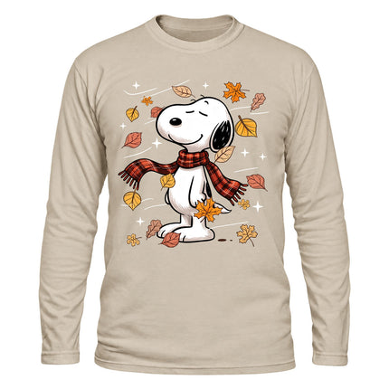 Fall Leaves Plaid Scarf Cozy Autumn Long Sleeve T-Shirt
