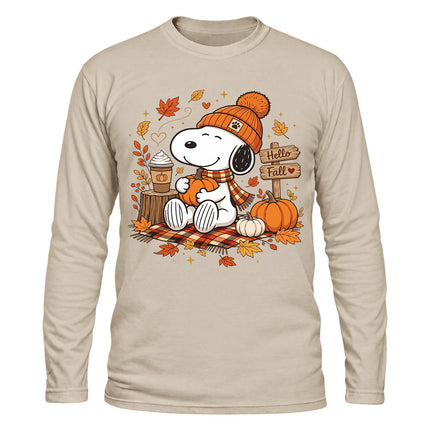 Hello Fall Pumpkin Coffee Cozy Autumn Long Sleeve T-Shirt
