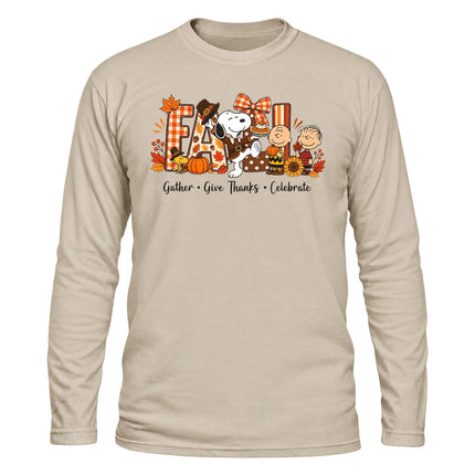 Fall Thanksgiving Shirt Gather Give Thanks Celebrate Long Sleeve T-Shirt
