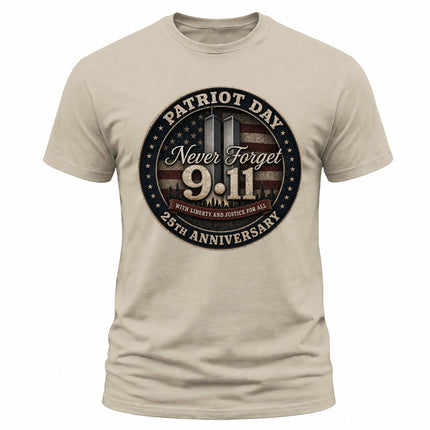 Patriot Day 9/11 Never Forget 25th Anniversary Memorial American Flag T-Shirt