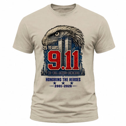 9/11 25th Anniversary Never Forget Honoring Heroes Memorial Patriotic T-Shirt