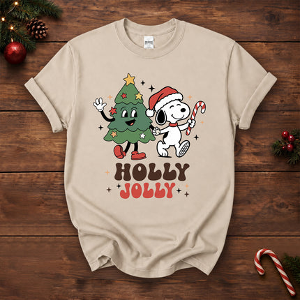 Holly Jolly Christmas Tree Candy Cane Retro T-Shirt