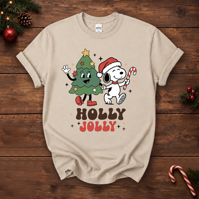 Holly Jolly Christmas Tree Candy Cane Retro T-Shirt