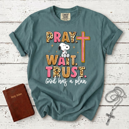 Comfort Colors Pray Wait Trust God Has a Plan Christian Faith T-Shirt