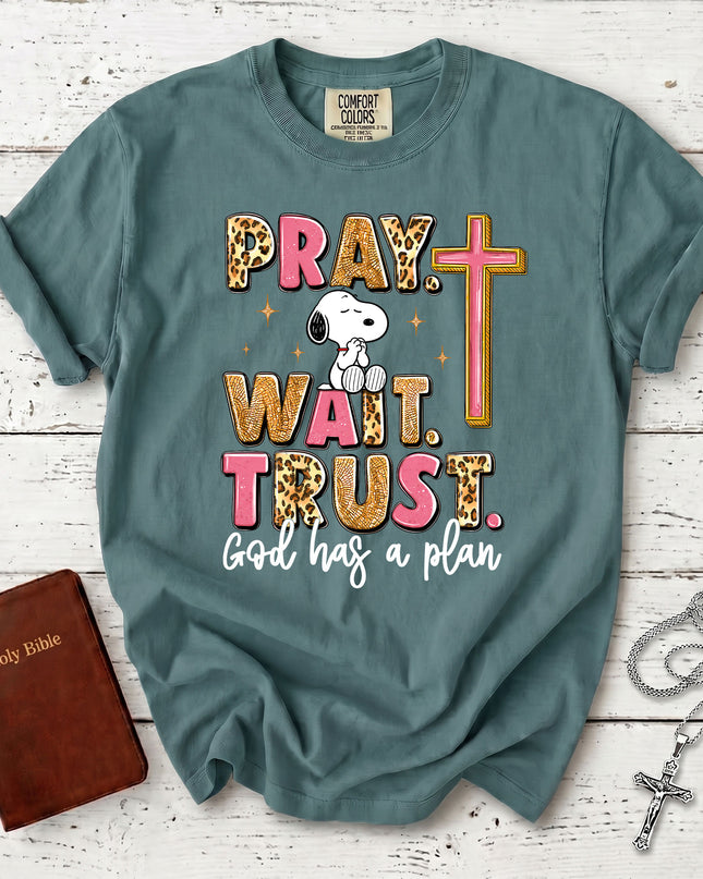 Comfort Colors Pray Wait Trust God Has a Plan Christian Faith T-Shirt