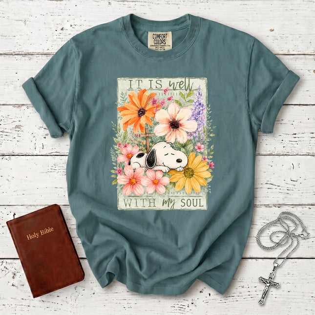 Comfort Colors It Is Well With My Soul Christian Floral Cross Faith T-Shirt