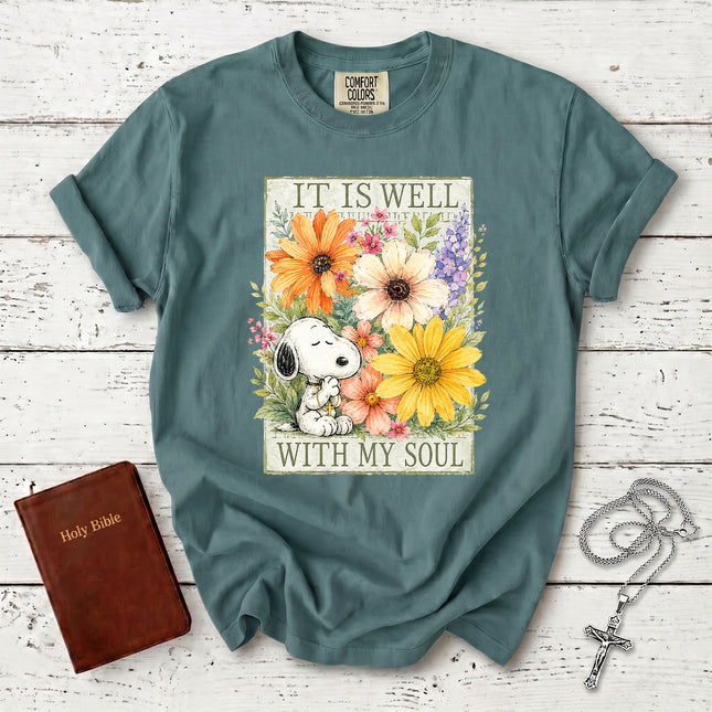 Comfort Colors It Is Well With My Soul Christian Floral Faith T-Shirt