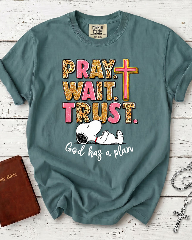 Comfort Colors Pray Wait Trust God Has a Plan Christian Faith T-Shirt