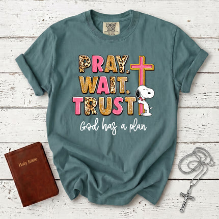 Comfort Colors Pray Wait Trust God Has a Plan Christian Faith T-Shirt