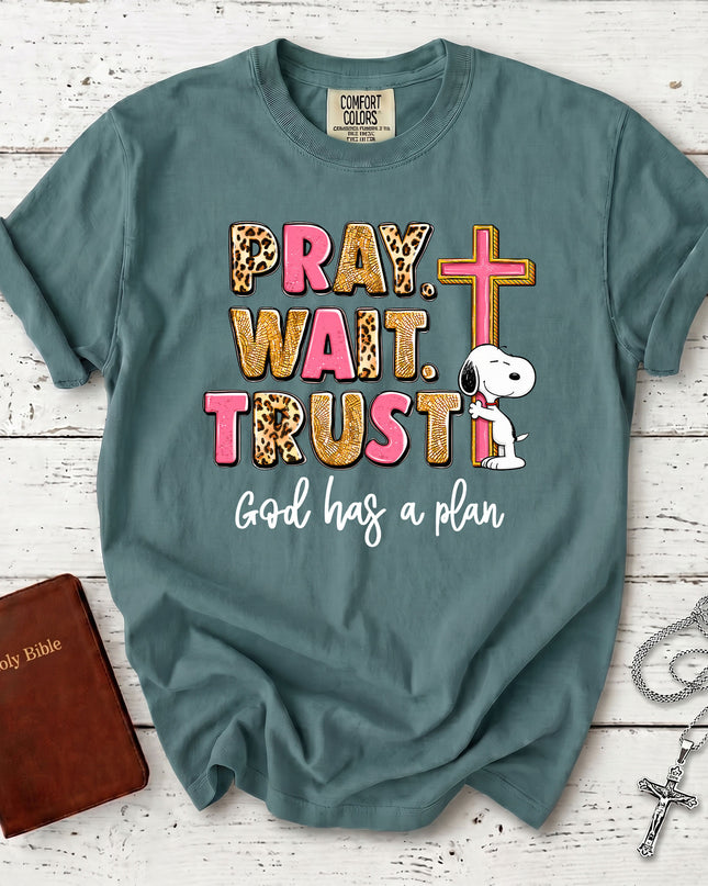 Comfort Colors Pray Wait Trust God Has a Plan Christian Faith T-Shirt