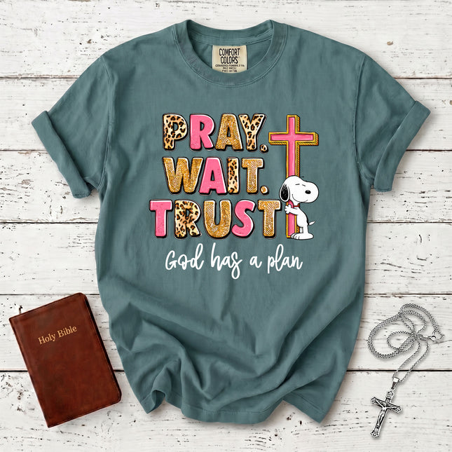Comfort Colors Pray Wait Trust God Has a Plan Christian Faith T-Shirt