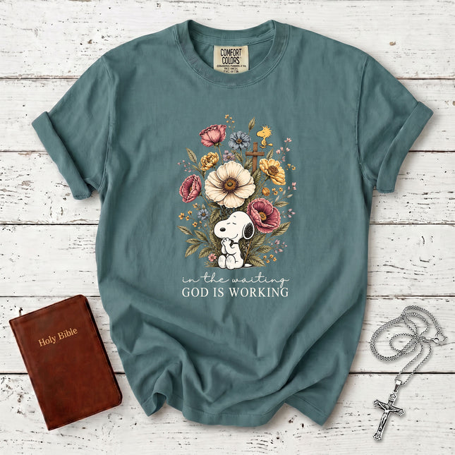 Comfort Colors In the Waiting God Is Working Christian Faith Floral T-Shirt