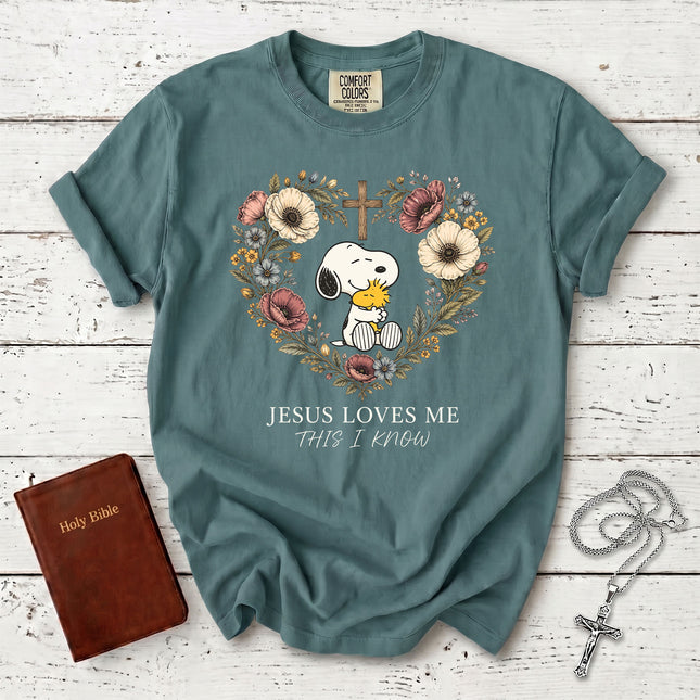 Comfort Colors Jesus Loves Me Christian Faith Floral Cross T-Shirt
