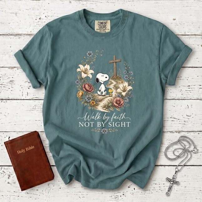 Comfort Colors Walk by Faith Not by Sight Christian Floral Cross T-Shirt