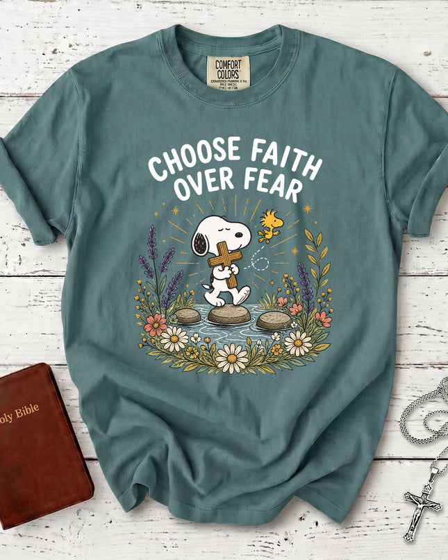 Comfort Colors Choose Faith Over Fear Christian Cross Floral Faith Gift T-Shirt