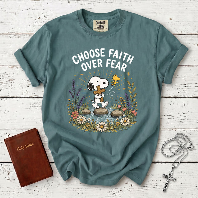 Comfort Colors Choose Faith Over Fear Christian Cross Floral Faith Gift T-Shirt