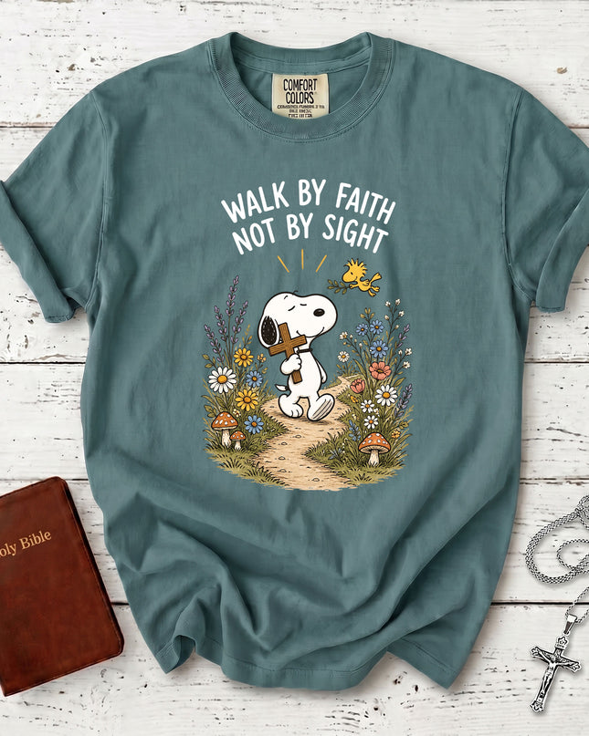 Comfort Colors Walk By Faith Not By Sight Christian Cross Floral T-Shirt
