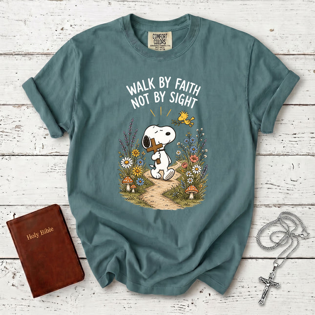 Comfort Colors Walk By Faith Not By Sight Christian Cross Floral T-Shirt