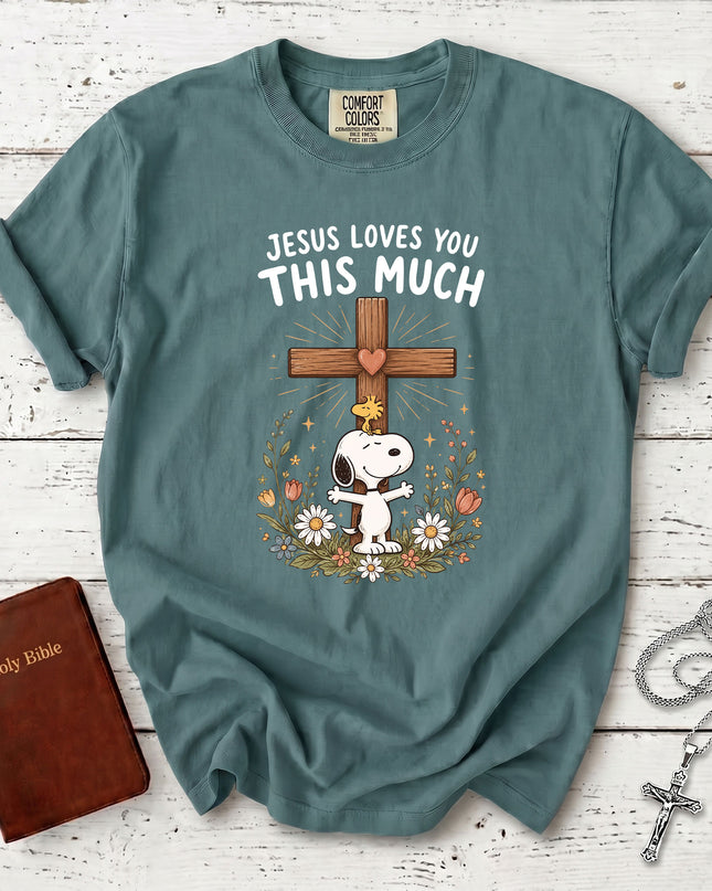 Comfort Colors Jesus Loves You This Much Christian Cross Floral Faith Gift T-Shirt