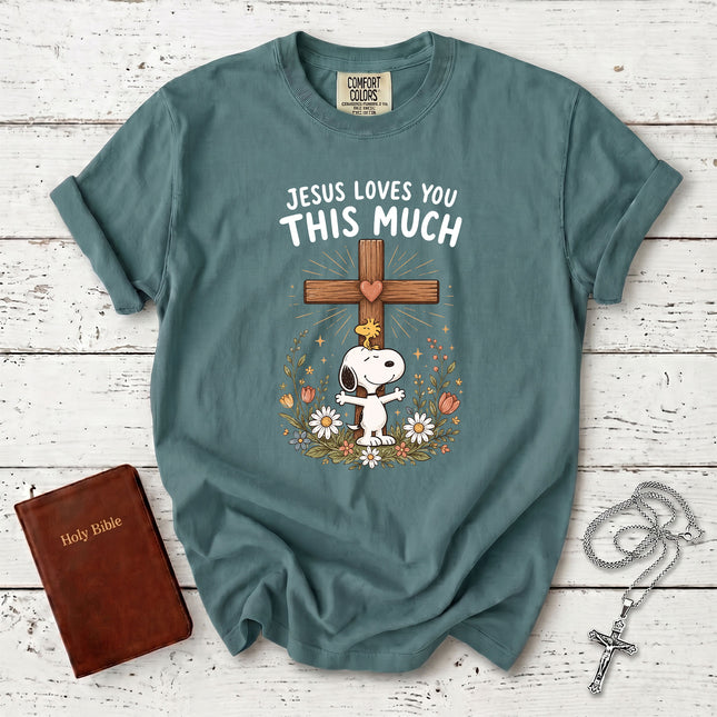 Comfort Colors Jesus Loves You This Much Christian Cross Floral Faith Gift T-Shirt