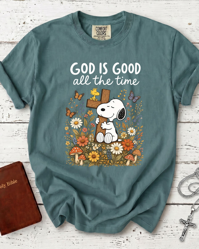 Comfort Colors God Is Good All The Time Christian Cross Floral T-Shirt
