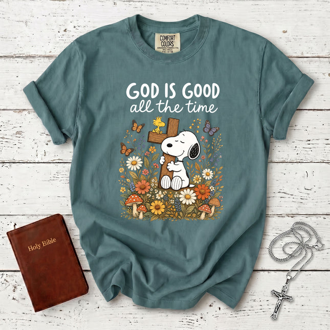 Comfort Colors God Is Good All The Time Christian Cross Floral T-Shirt