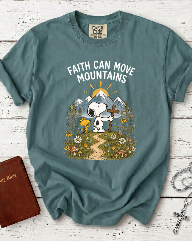 Comfort Colors Faith Can Move Mountains Christian Cross T-Shirt