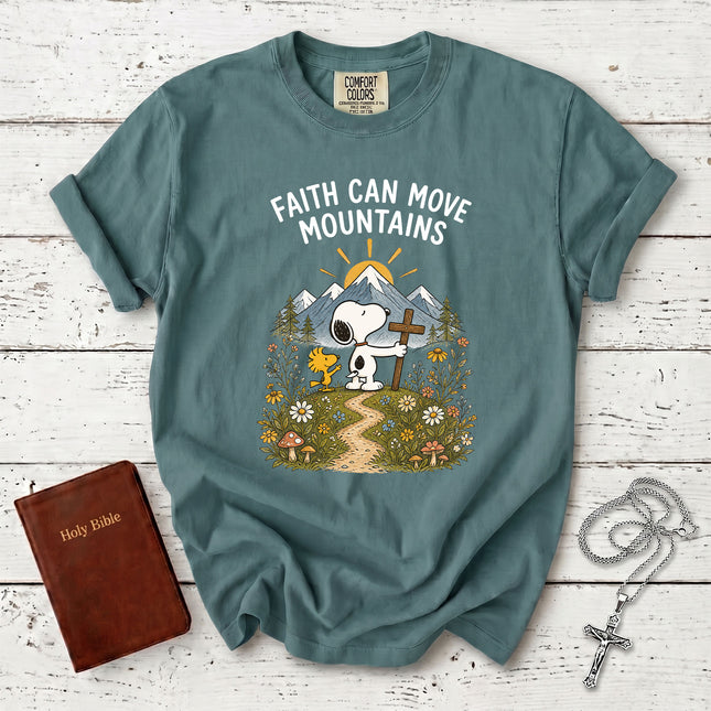 Comfort Colors Faith Can Move Mountains Christian Cross T-Shirt