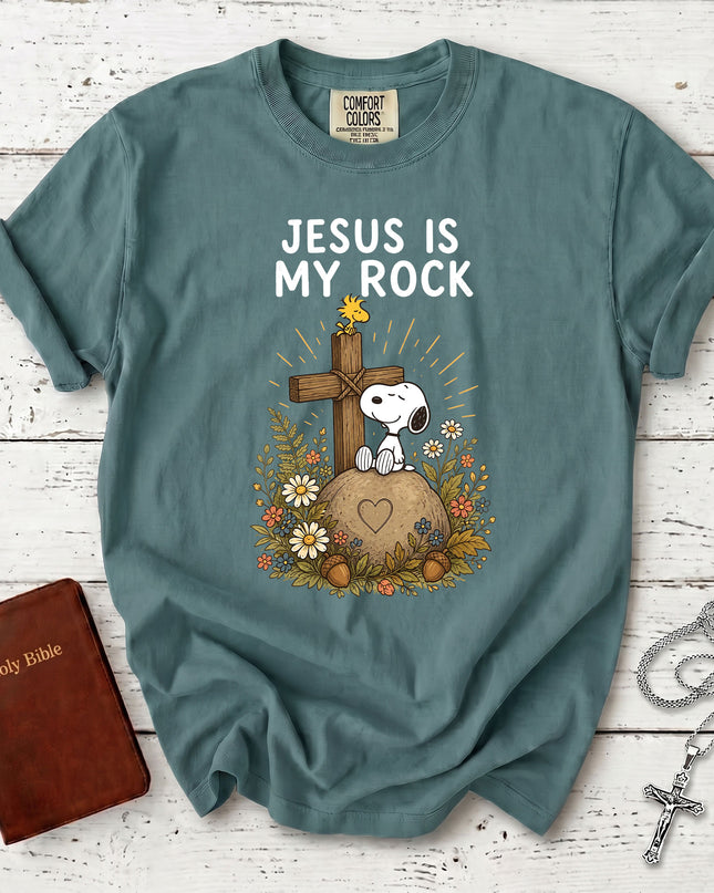 Comfort Colors Jesus Is My Rock Christian Cross Floral Faith Gift T-Shirt