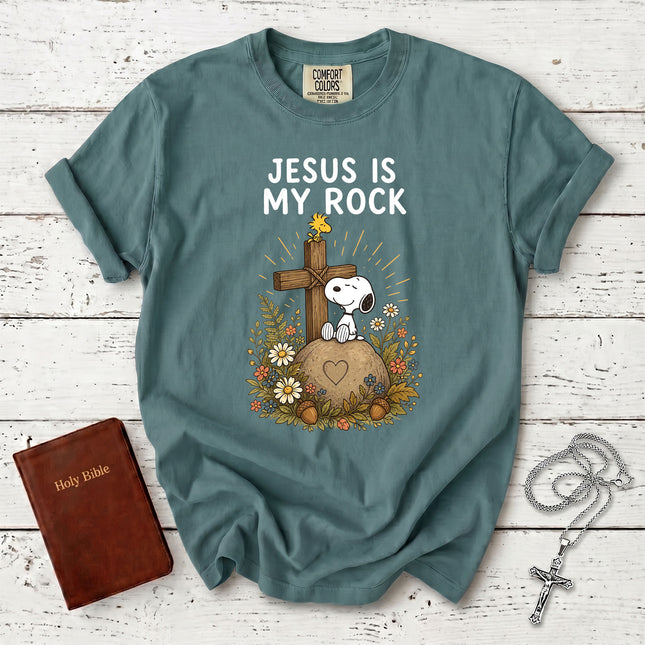 Comfort Colors Jesus Is My Rock Christian Cross Floral Faith Gift T-Shirt