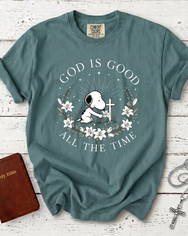 Comfort Colors God Is Good All The Time Christian Cross Lily Faith Gift T-Shirt