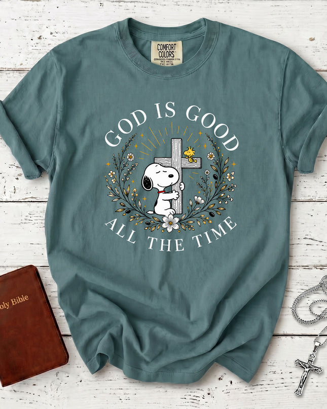 Comfort Colors God Is Good All The Time Christian Cross Floral Faith Gift T-Shirt