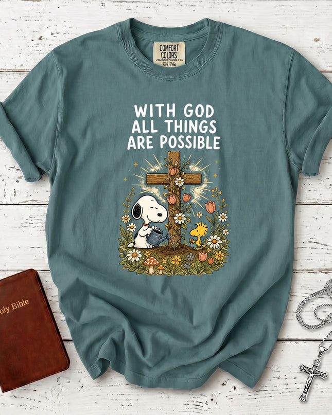 Comfort Colors With God All Things Are Possible Christian Cross Floral Faith Gift T-Shirt