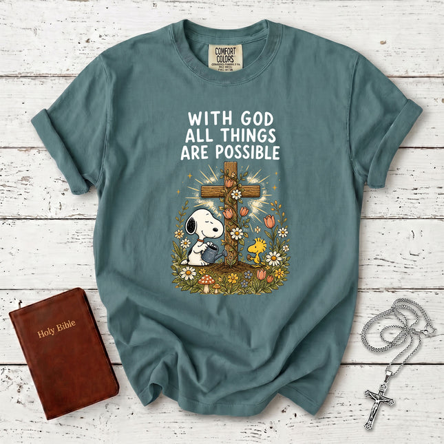 Comfort Colors With God All Things Are Possible Christian Cross Floral Faith Gift T-Shirt