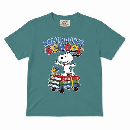 Comfort Colors Back To School Rolling Into School Read Learn Grow Kid T-Shirt