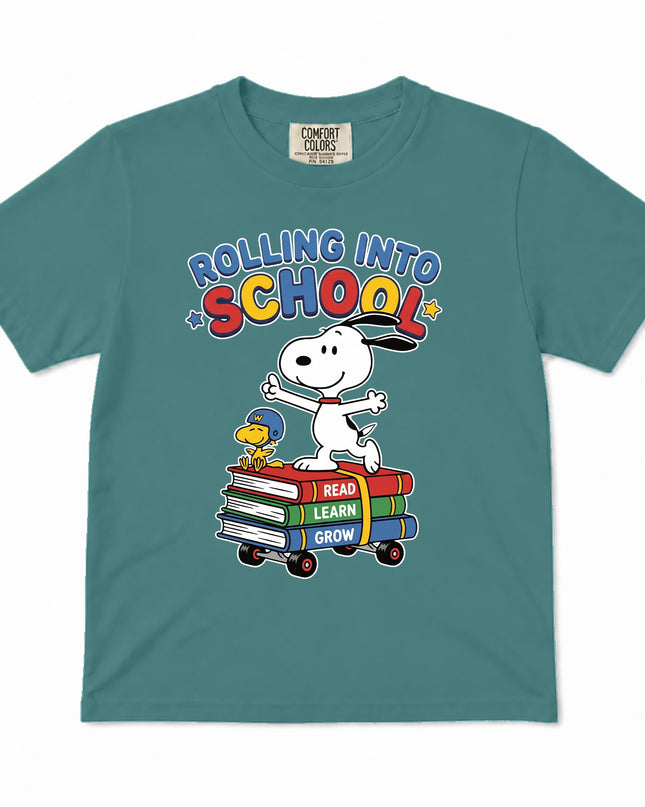 Comfort Colors Back To School Rolling Into School Read Learn Grow Kid T-Shirt
