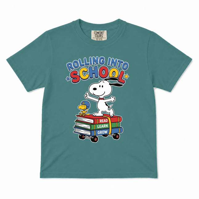 Comfort Colors Back To School Rolling Into School Read Learn Grow Kid T-Shirt
