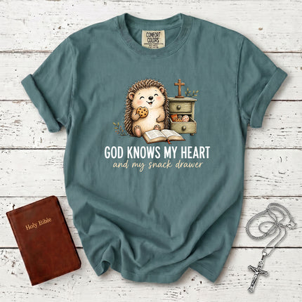 Comfort Colors God Knows My Heart and My Snack Drawer Funny Christian T-Shirt
