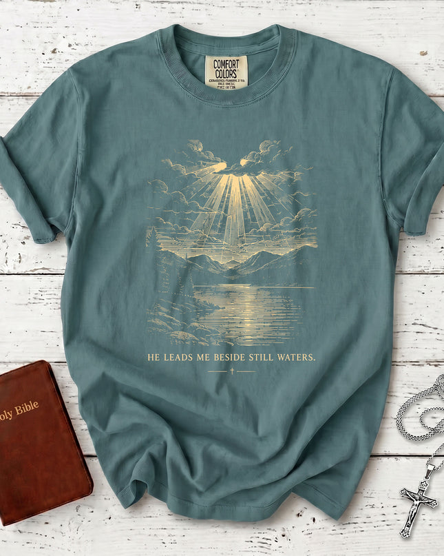 Comfort Colors Psalm 23 He Leads Me Beside Still Waters Christian T-Shirt