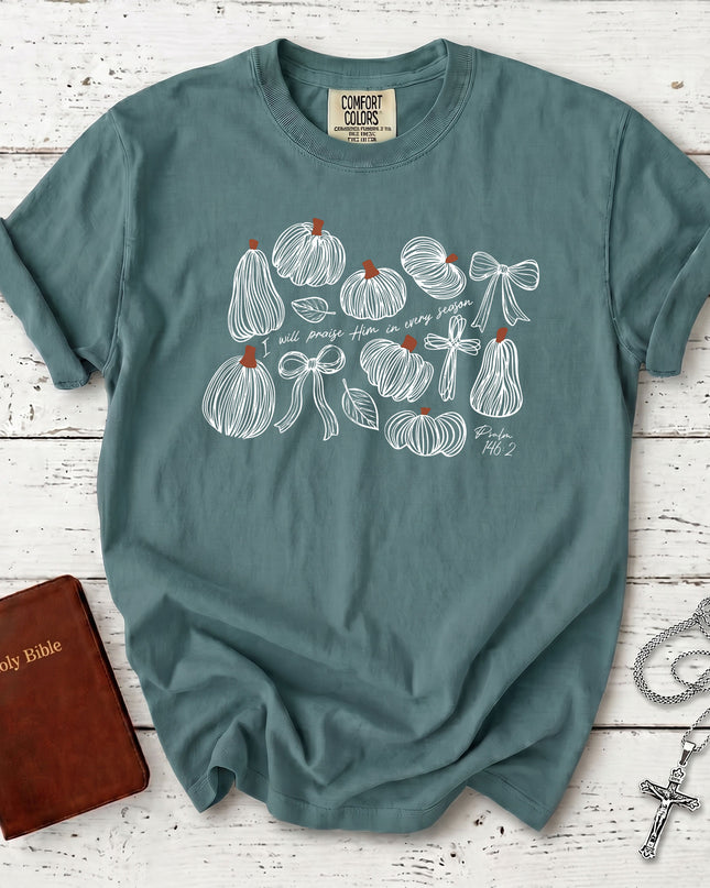 Comfort Colors Psalm 146 Praise Him in Every Season Thanksgiving T-Shirt