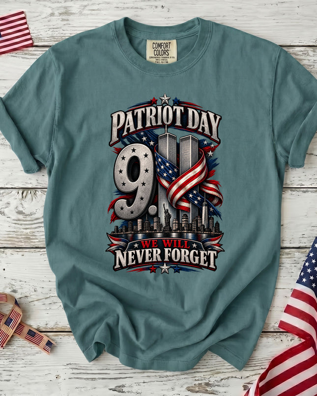 Comfort Colors Patriot Day 911 25th Anniversary We Will Never Forget Memorial T-Shirt
