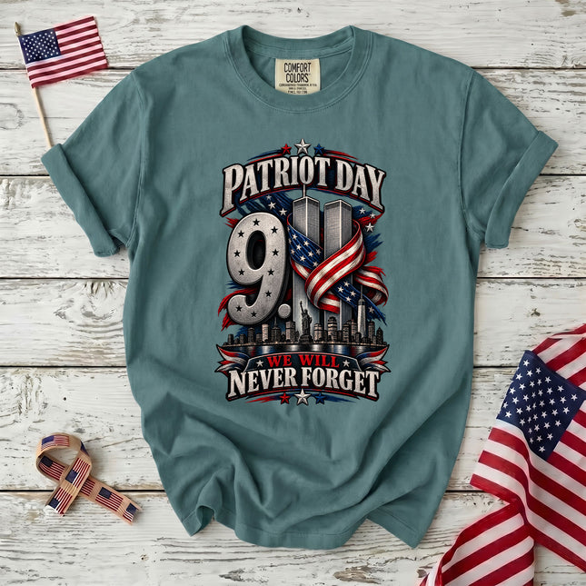 Comfort Colors Patriot Day 911 25th Anniversary We Will Never Forget Memorial T-Shirt