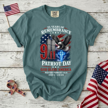 Comfort Colors 25th Patriot Day God Bless America Eagle Cross T-Shirt