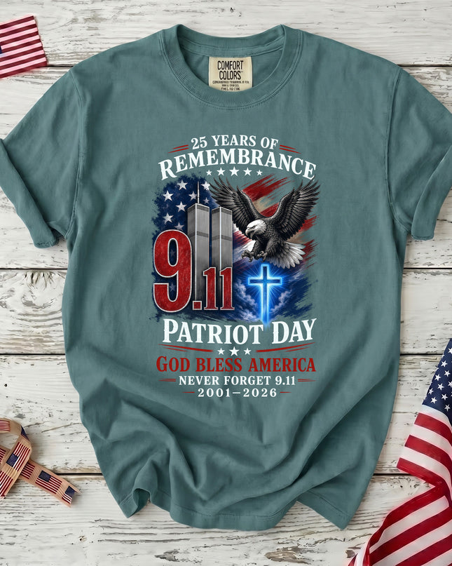 Comfort Colors 25th Patriot Day God Bless America Eagle Cross T-Shirt