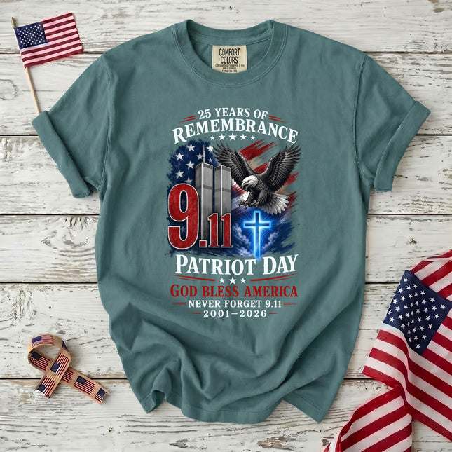 Comfort Colors 25th Patriot Day God Bless America Eagle Cross T-Shirt