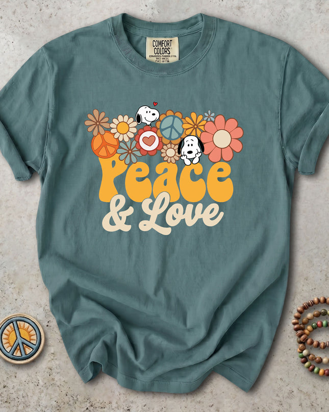 Comfort Colors Peace and Love Retro Hippie Flower Power T-Shirt