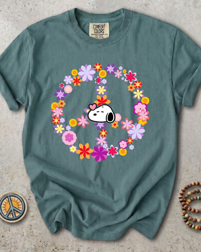 Comfort Colors Floral Peace Sign Retro Hippie Flower Power Groovy T-Shirt