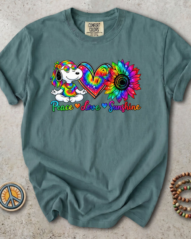 Comfort Colors Peace Love Sunshine Rainbow Sunflower Hippie T-Shirt