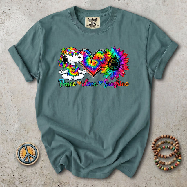 Comfort Colors Peace Love Sunshine Rainbow Sunflower Hippie T-Shirt